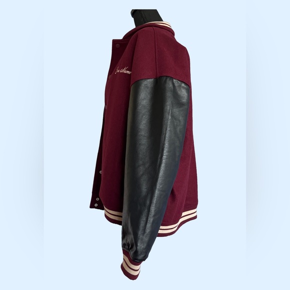 Top Man Burgundy Bomber Varsity Jacket - Picture 2 of 15